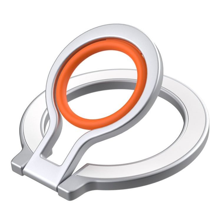 Magnetic Mobile Phone Holder Zinc Alloy Phone Finger Ring Bracket With Silicone Ring Guard(Silver+Orange) - Ring Holder by buy2fix | Online Shopping UK | buy2fix