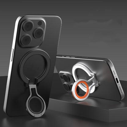 Magnetic Mobile Phone Holder Zinc Alloy Phone Finger Ring Bracket With Silicone Ring Guard(Silver+Orange) - Ring Holder by buy2fix | Online Shopping UK | buy2fix