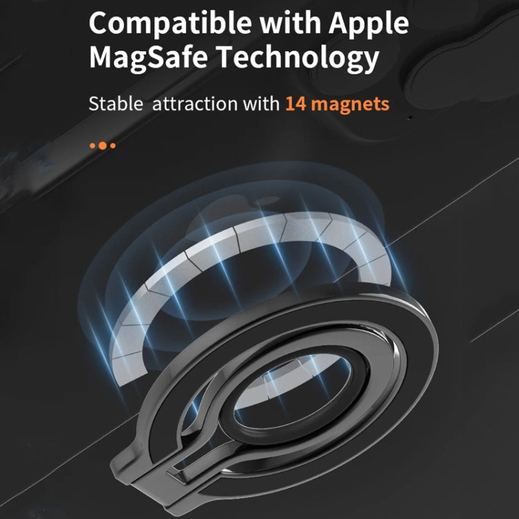 Magnetic Mobile Phone Holder Zinc Alloy Phone Finger Ring Bracket With Silicone Ring Guard(Black+Orange) - Ring Holder by buy2fix | Online Shopping UK | buy2fix