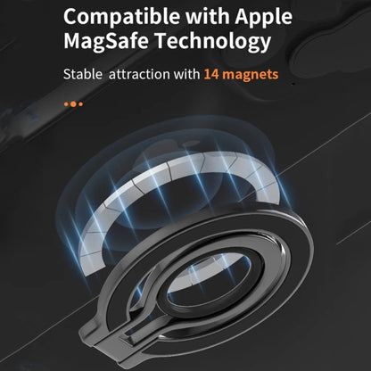 Magnetic Mobile Phone Holder Zinc Alloy Phone Finger Ring Bracket With Silicone Ring Guard(Black+Orange) - Ring Holder by buy2fix | Online Shopping UK | buy2fix