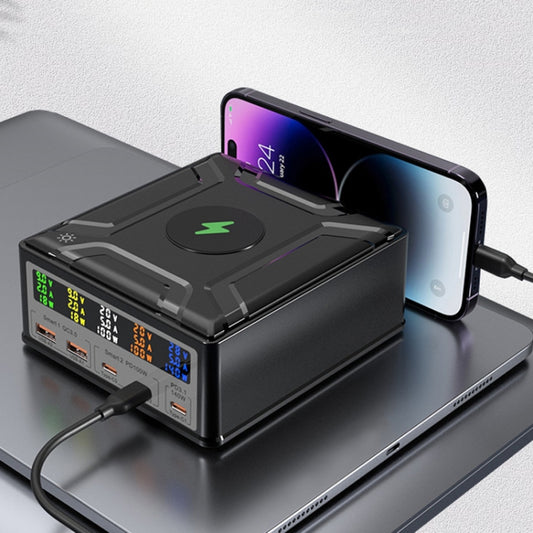 868D 6-In-1 260W High-Power Type-C+USB Multi Ports Charger Supports QI Wireless Charging(AU Plug) by buy2fix