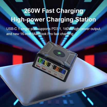 868D 6-In-1 260W High-Power Type-C+USB Multi Ports Charger Supports QI Wireless Charging(US Plug) - Multifunction Charger by buy2fix | Online Shopping UK | buy2fix