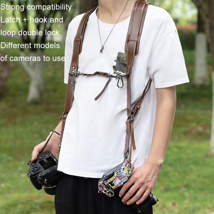 Cwatcun H90 Dual Camera Leather Strap Adjustable Multi-functional Convenient Camera Shoulder Strap, Color: 2.0 Brown - Camera Strap by Cwatcun | Online Shopping UK | buy2fix