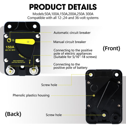 RV Yacht Manual Reset Ignition Protection Fuse Switch With Terminal Accessories, Current: 200A - Fuse by buy2fix | Online Shopping UK | buy2fix