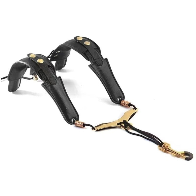 Saxophone Double-Shoulder Strap Leather Adjustable Lanyard For Tenor Alto Sax Accessories(Black) - Wind Instrument Accessories by buy2fix | Online Shopping UK | buy2fix