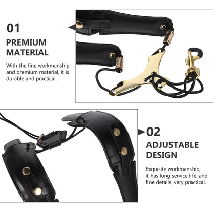 Saxophone Double-Shoulder Strap Leather Adjustable Lanyard For Tenor Alto Sax Accessories(Black) - Wind Instrument Accessories by buy2fix | Online Shopping UK | buy2fix
