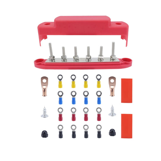 M6 RV Yacht High Current 6-column 250A Base Busbar, Color: Red with Accessories