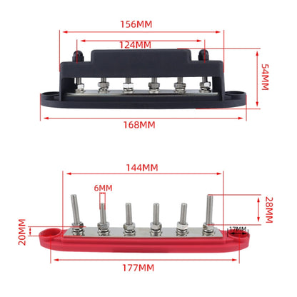 M6 RV Yacht High Current 6-column 250A Base Busbar, Color: Red + Black - Fuse by buy2fix | Online Shopping UK | buy2fix