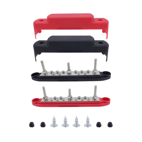 M6 3-post 10-way RV Yacht Short-circuit Proof Base DC Busbar, Color: Red+Black 1pair
