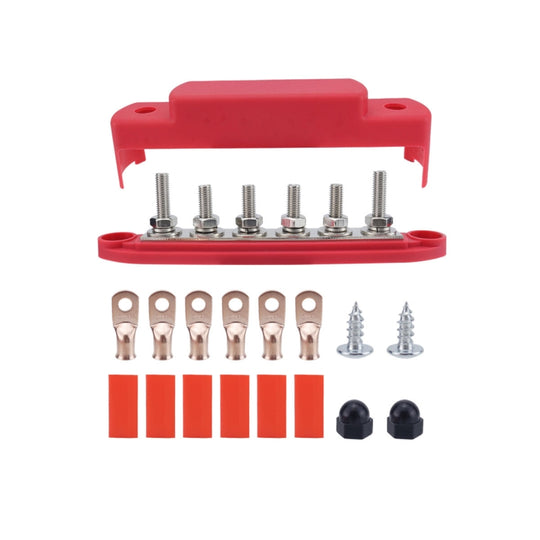 M8 Nylon Base RV Yacht Waterproof Dustproof Cover 6-post Bus Bar, Color: Red With Terminal Heat Shrink Tube