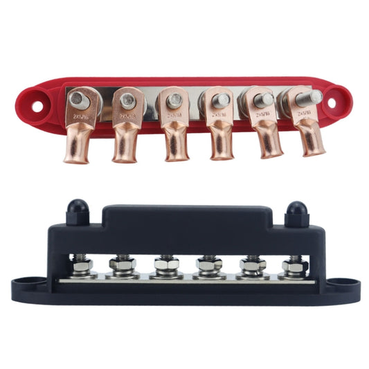 M8 Nylon Base RV Yacht Waterproof Dustproof Cover 6-post Bus Bar, Color: Red+Black 1pair With Terminal Heat Shrink Tube by buy2fix