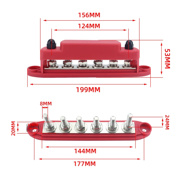 M8 Nylon Base RV Yacht Waterproof Dustproof Cover 6-post Bus Bar, Color: Red - Fuse by buy2fix | Online Shopping UK | buy2fix