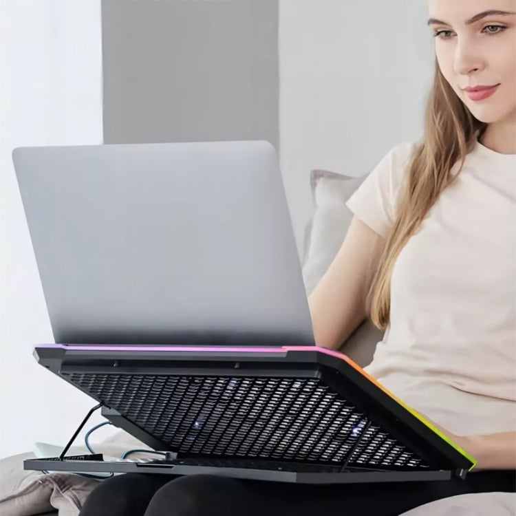 ICE COOREL K15C Smart Adjustable Laptop Radiator Base With RGB Lighting Effect, Color: 14 Fans by ICE COOREL