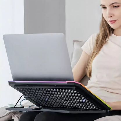 ICE COOREL K15C Smart Adjustable Laptop Radiator Base With RGB Lighting Effect, Color: 15 Fans by ICE COOREL