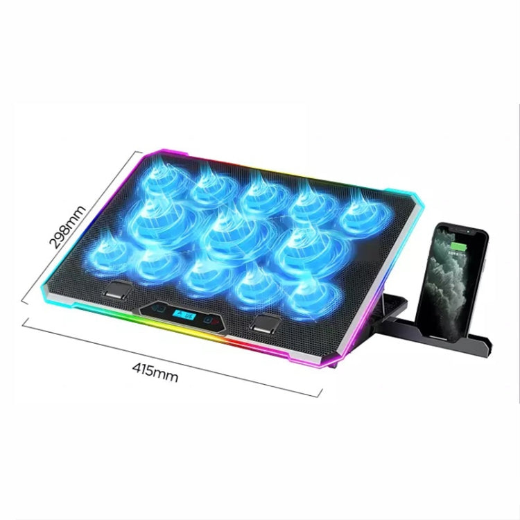 ICE COOREL K15C Smart Adjustable Laptop Radiator Base With RGB Lighting Effect, Color: 13 Fans by ICE COOREL