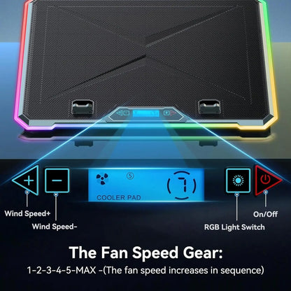 ICE COOREL K15C Smart Adjustable Laptop Radiator Base With RGB Lighting Effect, Color: 15 Fans by ICE COOREL