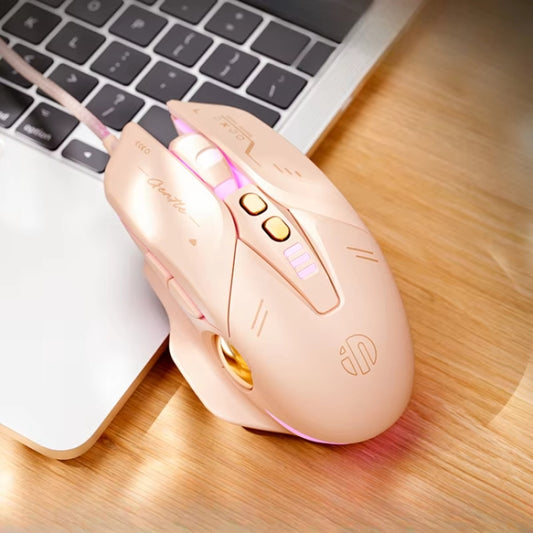 Inphic W8 Upgraded Wired Gaming Mice Macro Definition Light Emitting Mute Computer Mouse(Milk Tea Color) by Inphic