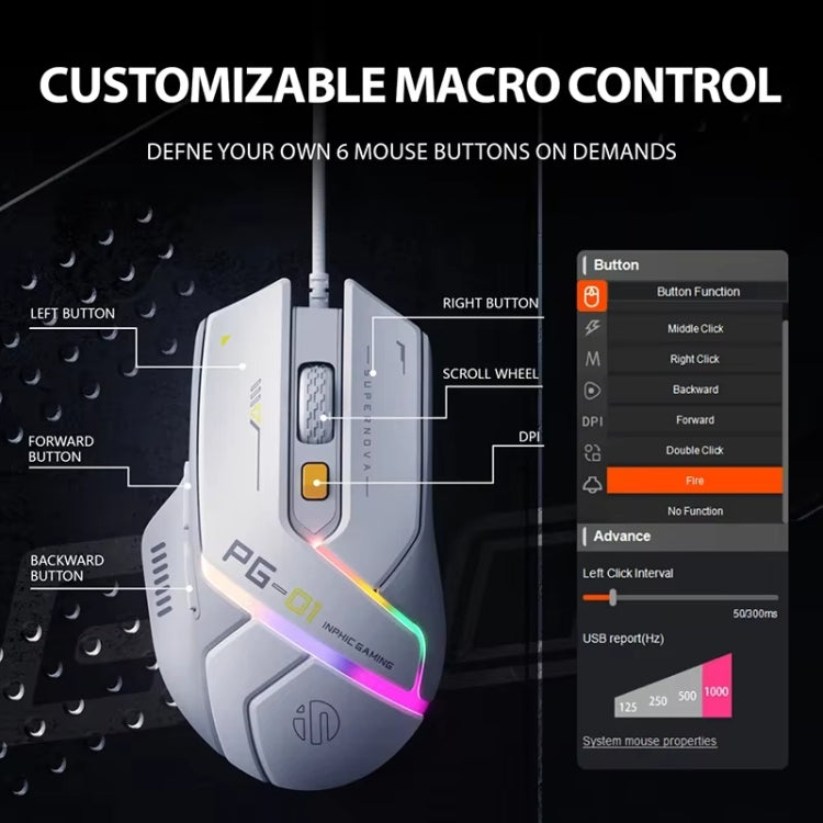 Inphic PG1 RGB Light Emitting Computer Gaming Wired Mouse(White) - Wired Mice by Inphic | Online Shopping UK | buy2fix