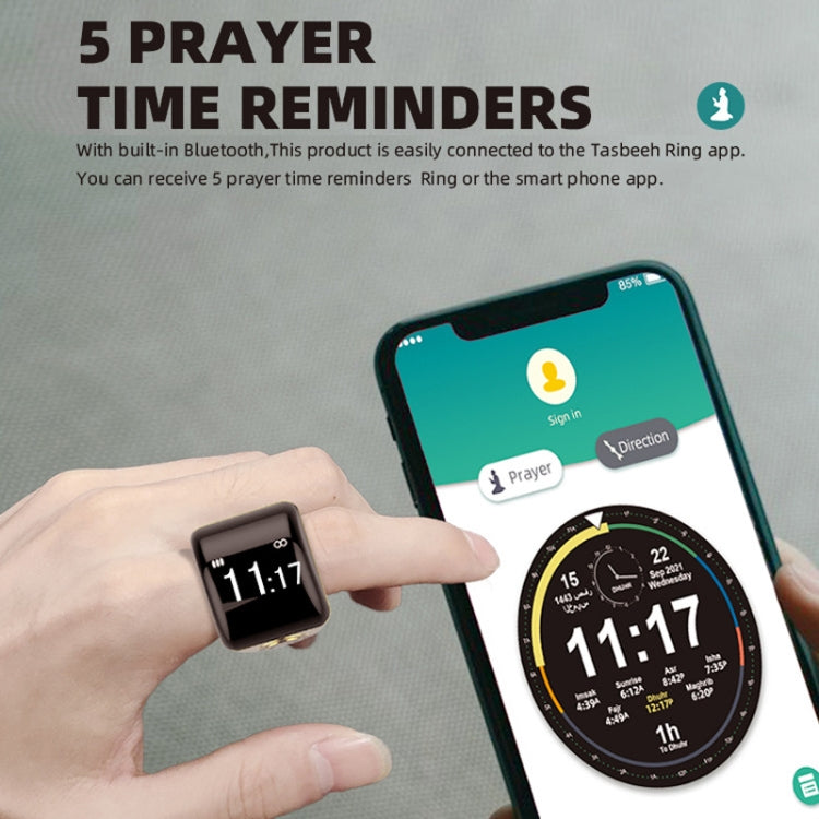 Equantu Smart Bluetooth Finger Counter Muslim Prayer Time Reminder Ring, Style: Gold 20mm - Smart Rings / Smart Telephones by Equantu | Online Shopping UK | buy2fix