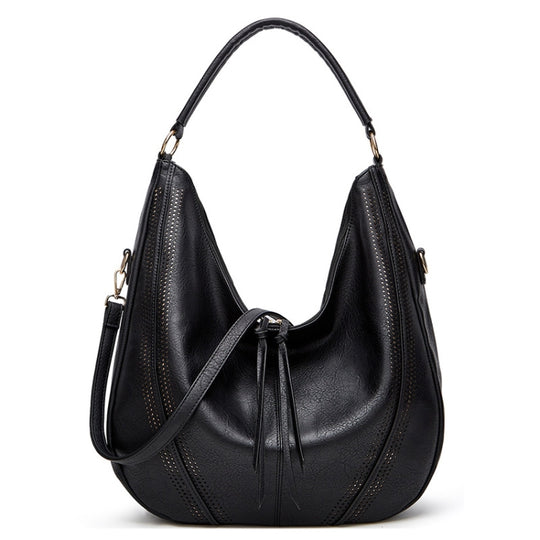 Women Large Capacity Tote Bag PU Leather Shoulder Bag Black