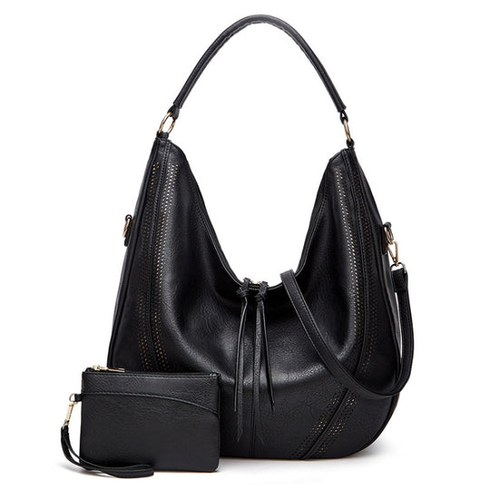 Women Large Capacity Tote Bag PU Leather Shoulder Bag 2 In 1 Black