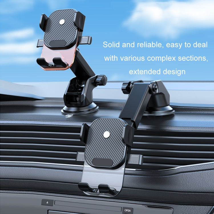 Car Suction Cup Dashboard Automatic Lock Mobile Phone Holder, Style: Brushed Telescopic Base - Car Holders by buy2fix | Online Shopping UK | buy2fix