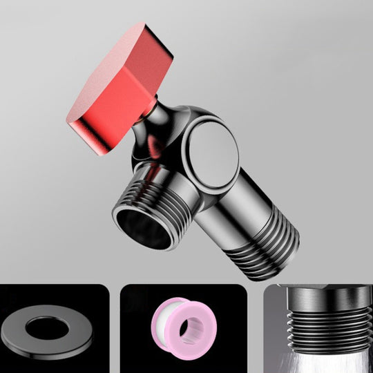 Copper High Flow 4-point Ball Valve Hot Cold Water Gas Water Heater Full Open Triangle Valve, Color: Gray Red Label Hot Water