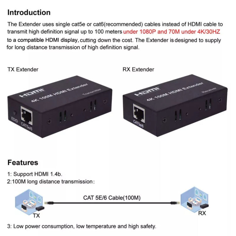 HDMI To RJ45 Single Ethernet Cable 100m Extender 4K HD Cable Signal Amplifier UK Plug(Silver) - Amplifier by buy2fix | Online Shopping UK | buy2fix