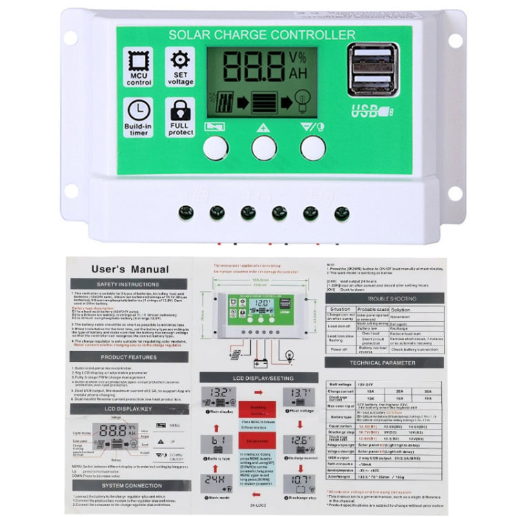 20A 12V PWM Solar Cell Panel Charger Controller Lithium-ion Lead-acid Battery Solar Controller - Voltage Stabilizer by buy2fix | Online Shopping UK | buy2fix