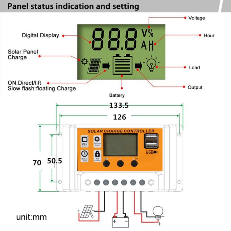 20A 12V/24V Simple Solar Controller Light Time Control Solar Panel Regulator Controller With USB - Others by buy2fix | Online Shopping UK | buy2fix