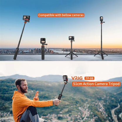 VRIG Action Camera Tripod Selfie Stick 17-51cm Adjustable Extension Pole for Insta360 / DJI Action / GoPro HERO - Extendable Pole by VRIG | Online Shopping UK | buy2fix