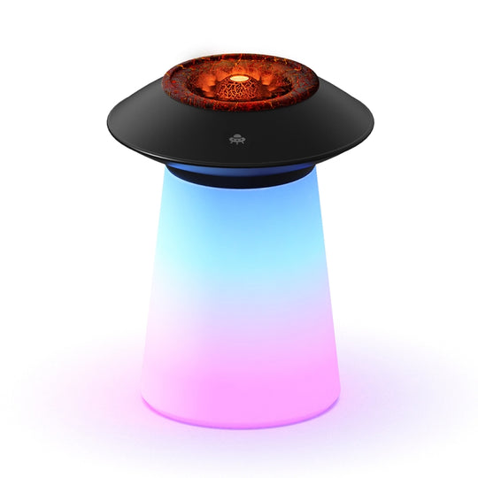 HX126 Sound Pickup RGB Light Volcano Humidifier Simulated Flame Aromatherapy Machine, Color: Black