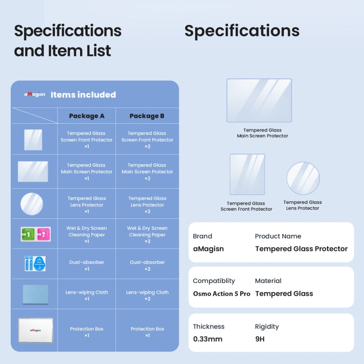 For DJI Osmo Action 5 Pro aMagisn 9H Hardness Tempered Glass Set Package B -  by aMagisn | Online Shopping UK | buy2fix