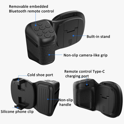 Phone Camera Grip With Cold Shoe Mount and Bluetooth Remote Control With Fill Light - Phone Remote Control by buy2fix | Online Shopping UK | buy2fix