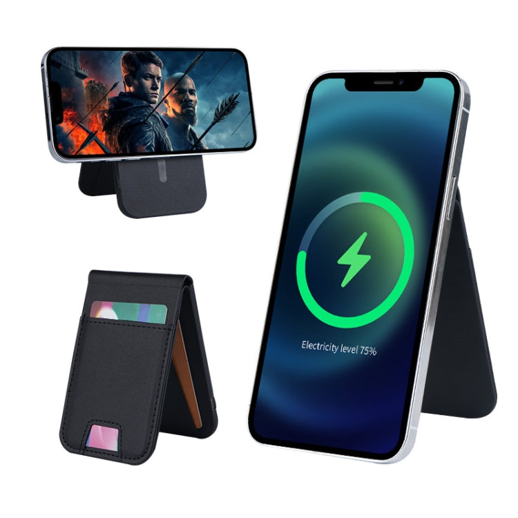 3 in 1 Cellphone Magnetic Wireless Charger Card Holder Phone Bracket(Black) - Wireless Charger by buy2fix | Online Shopping UK | buy2fix