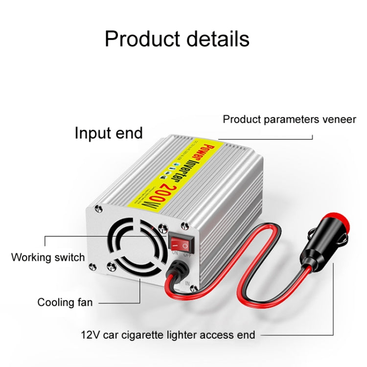 200W Modified Sine Wave Inverter Car Mobile Phone 2.1A Universal Power Supply, Specification: 12 To 220V by buy2fix