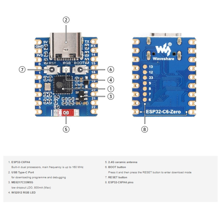 Waveshare ESP32-C6 Mini WiFi 6 & Bluetooth 5 Dual Processors Development Board, Spec: Zero-M - Boards & Shields by Waveshare | Online Shopping UK | buy2fix