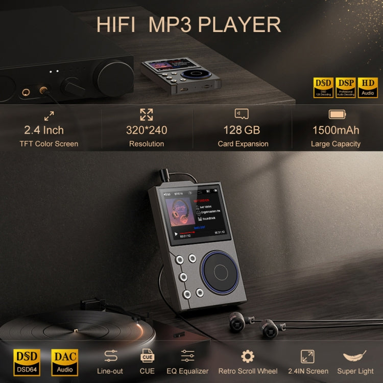 2.4 inch HIFI Bluetooth Music Player DSD256 Mastering Sound Quality Walkman, Memory: 16GB+8GB(Gray) - MP3 Player by buy2fix | Online Shopping UK | buy2fix