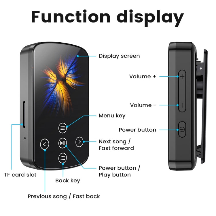 MP3 Bluetooth Music Player HIFI Sports Clip Touch Screen MP4, Memory: 64GB(Black) - MP3 Player by buy2fix | Online Shopping UK | buy2fix