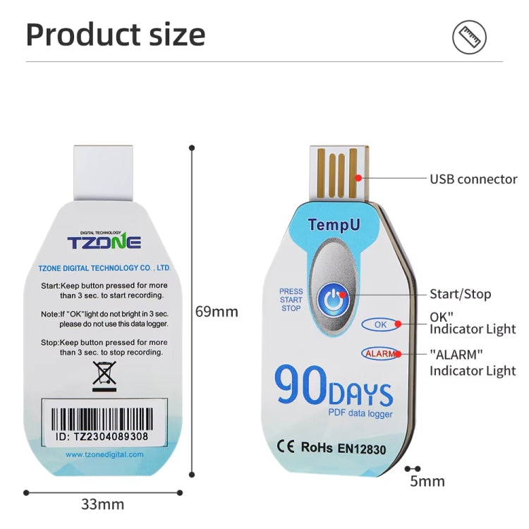 TempU Disposable Temperature Recorder For Cold Chain Transport Vehicles(30 Days) - Thermostat & Thermometer by TempU | Online Shopping UK | buy2fix