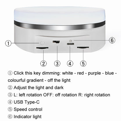 Intelligent Colourful Light Electric Speed Contro Round 360 Degree Rotating Plate Display Table, Color: White Charging -  by buy2fix | Online Shopping UK | buy2fix