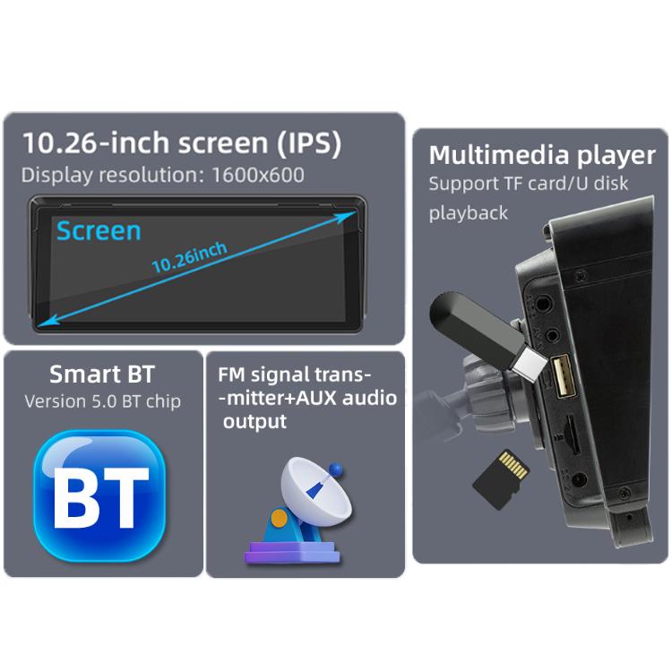 10.26 Inch Car Multimedia Display Supports Carplay/Android Auto Screen Mirroring(Display+ Camera) by buy2fix