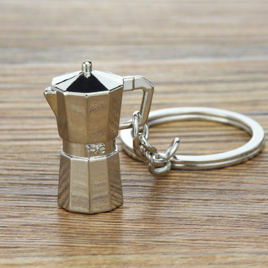 Mini Metal Keychain Coffee Utensils Decorative Pendant, Style: Moka Pot Silver by buy2fix