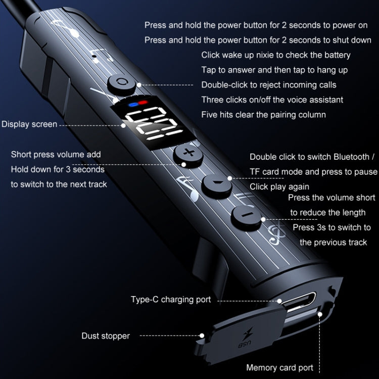 M226 Neck-Hanging In-Ear Pentatone Wired Sports Digital Display Bluetooth Earphone(Black) - Neck-mounted Earphone by buy2fix | Online Shopping UK | buy2fix