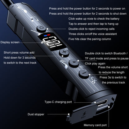 M226 Neck-Hanging In-Ear Pentatone Wired Sports Digital Display Bluetooth Earphone(Black) - Neck-mounted Earphone by buy2fix | Online Shopping UK | buy2fix