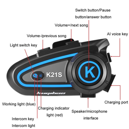 KUQIBAO K21S Motorcycle Riding Helmet Dual Intercom Bluetooth Headset With Lights(Hard Microphone) by KUQIBAO