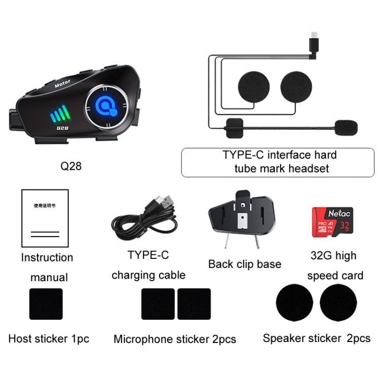 KUQIBAO Q28 Motorcycle Riding Helmet Bluetooth-compatible Headset Recorder(Hard Microphone) by KUQIBAO