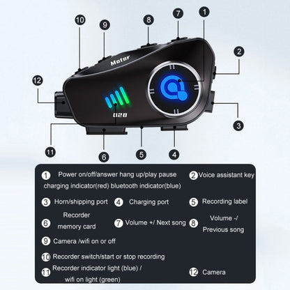 KUQIBAO Q28 Motorcycle Riding Helmet Bluetooth-compatible Headset Recorder(Hard Microphone) by KUQIBAO