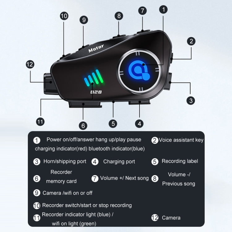 KUQIBAO Q28 Motorcycle Riding Helmet Bluetooth-compatible Headset Recorder(2 In 1 Microphone) by KUQIBAO