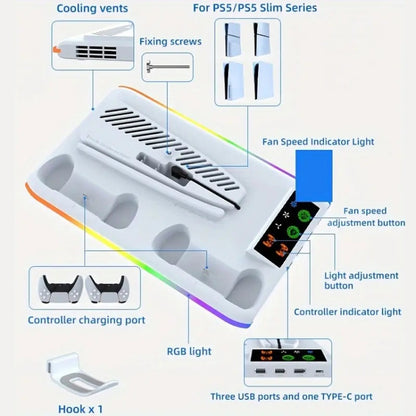 For PS5 Slim / PS5 iplay HA-8008 Cooling Bracket Headphone Organiser Grip Holder Charger(White) - Holder by iplay | Online Shopping UK | buy2fix